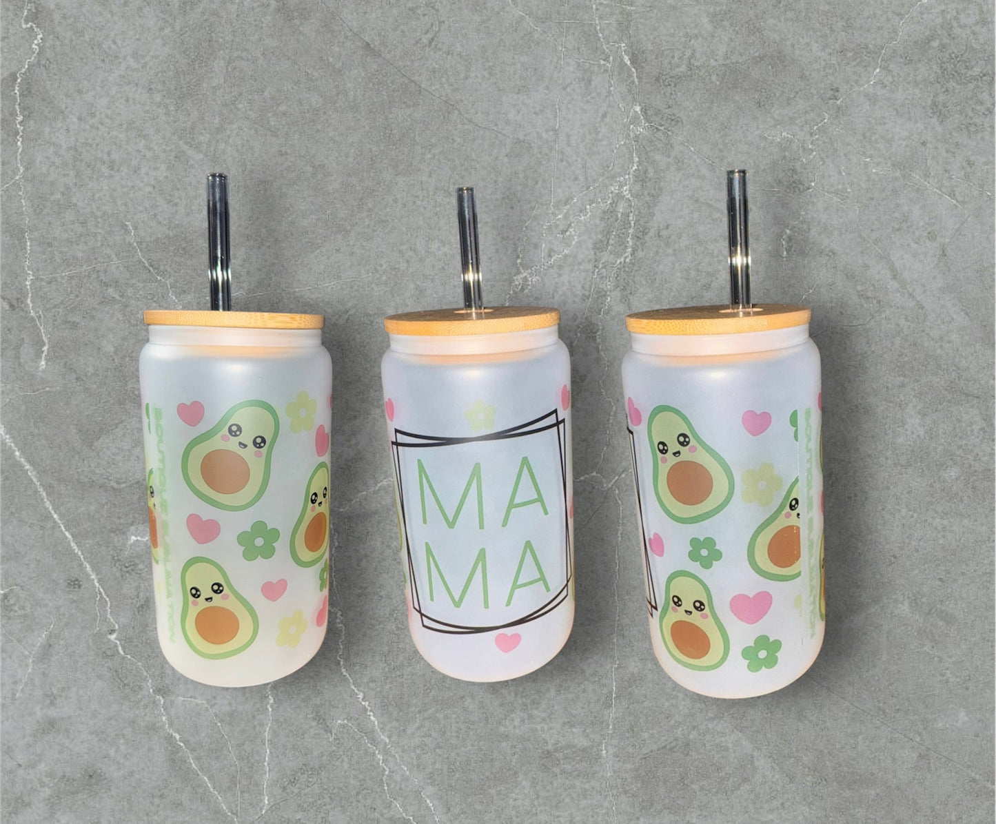 Gobelet en verre avec paille en verre mama avocat