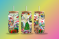 Christmas glass tumbler with straw