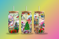 Christmas glass tumbler with straw